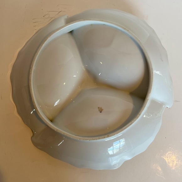 Divided White China Dish with Green Bird and Floral Designs - Picture 8 of 9